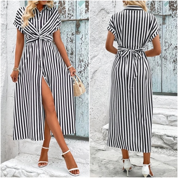Stripe Button up Minimalist Maxi Dress - Picture 3 of 3